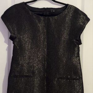 Theory Judyanne Reputation Black / Silver Metallic Wool Blend Shift Dress Size 8